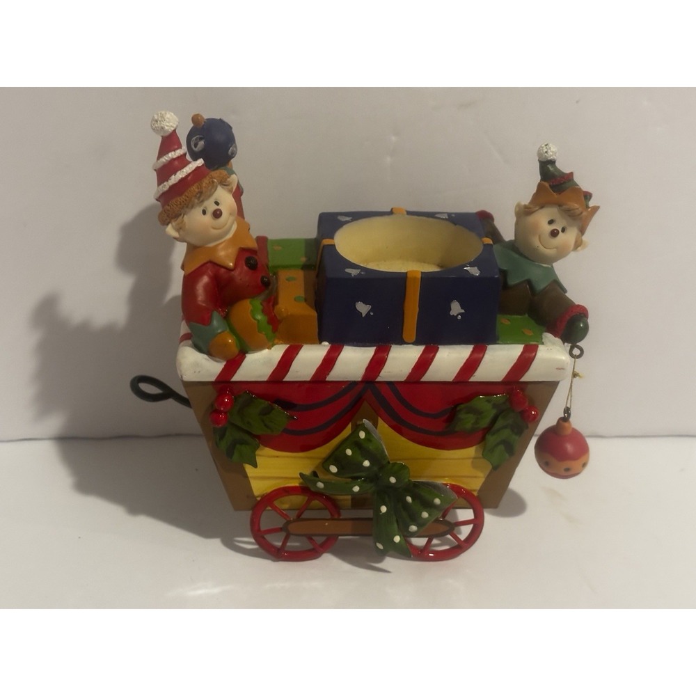 Home Interiors & Gifts Christmas Train Candle Holder Santa Elves Replace VINTAGE